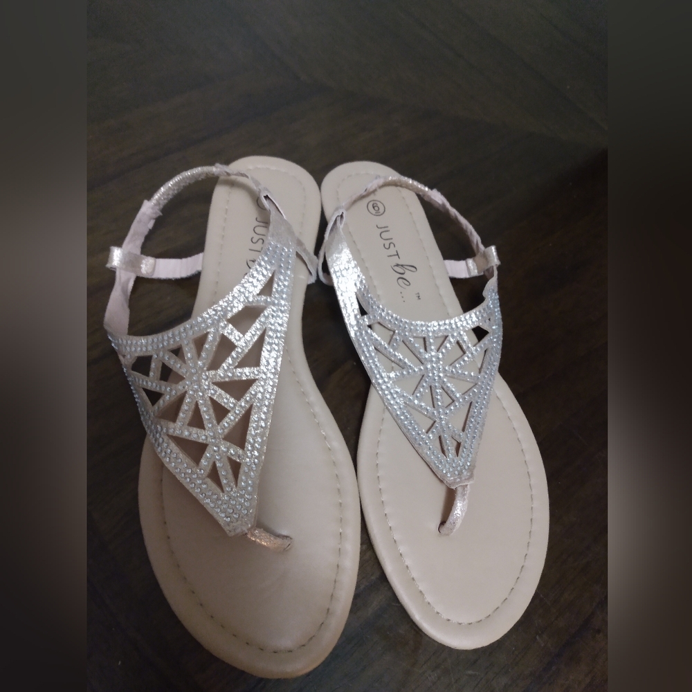 Cream Sandals with Rhinestone Embellishments Women Size 6